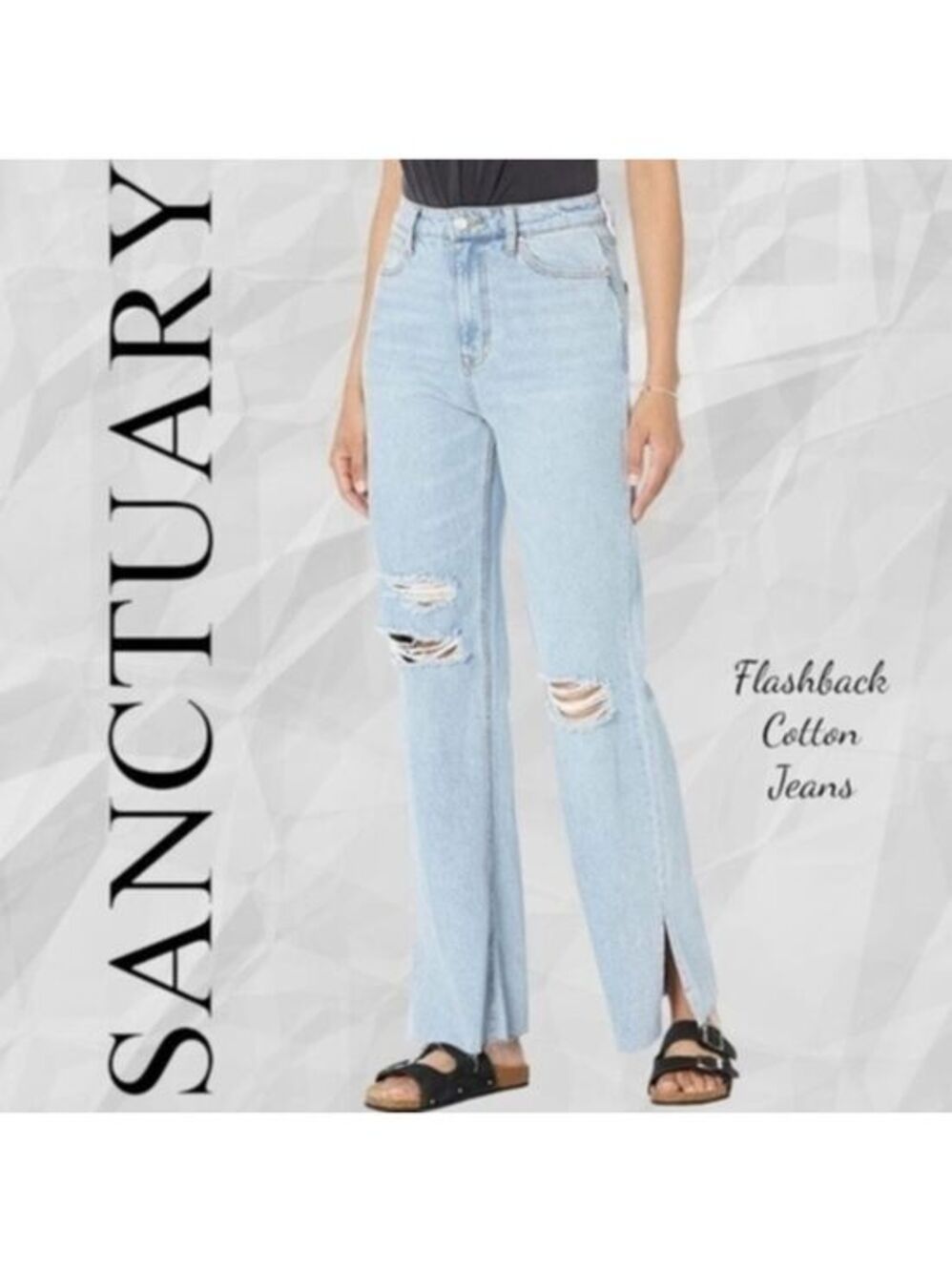 SANCTUARY Flashback Wide-Leg Ripped 100% Cotton Jeans-Super Fade Cruze/32/NWT